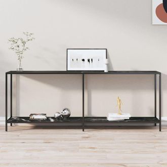 vidaXL Mesa Consola Vidrio Templado Negro 200x35x75,5 Cm Vidaxl