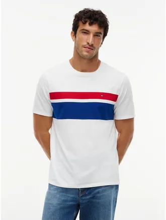 Tommy Hilfiger Mens Block Stripe T-Shirt - Ecru - XXL