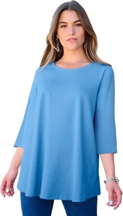 Roaman's Plus Size Ultimate Three Quarter Sleeve Swing Tee in Horizon Blue at Nordstrom, Size 36