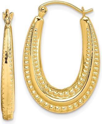 Diamond2Deal 10K Yellow Gold Textured Oval Shape Hollow Hoop Earrings