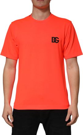 Dolce & Gabbana Neon Orange Polyester Crew Neck Men Mens T-shirt