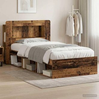 Berkfield Home Bed Frame with Storage Old Wood 75 x 190 cm Engineered Wood in Brown