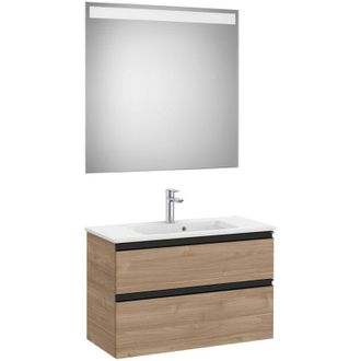 Roca Roca - Pack Mueble De 2 Cajones 800 Mm + Lavabo + Espejo Led The Gap Color: Nogal