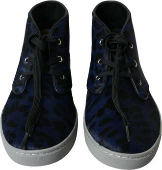 Dolce & Gabbana Blue Calfskin Leopard Mid Top Sneakers Mens Shoes