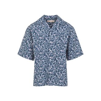 Marni Blue Cuban Collar Printed Shirt