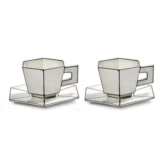 Serax Carte Blanche Cappuccinotasse mit Untertasse, weiss / schwarz (2er Set)