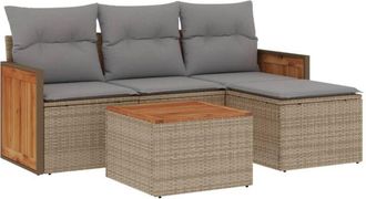 vidaXL Juego De Sof&aacute;s Jard&iacute;n Con Cojines 5 Pzas Rat&aacute;n Sint&eacute;tico Beige Vidaxl