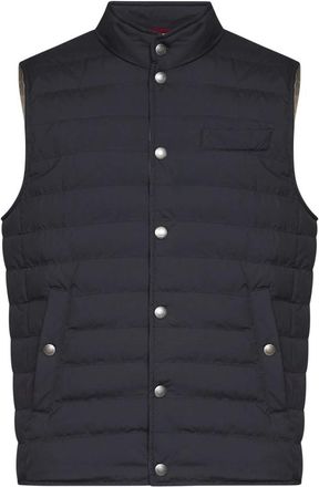Brunello Cucinelli Gewatteerd Vest met Drukknopen - Heren - Bodywarmers - Blauw - 3XL - Polyester - Jassen