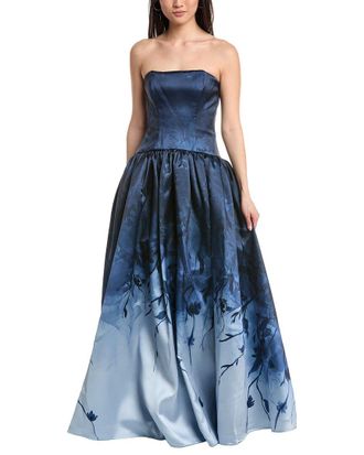 Marchesa Strapless Printed Mikado Ball Gown