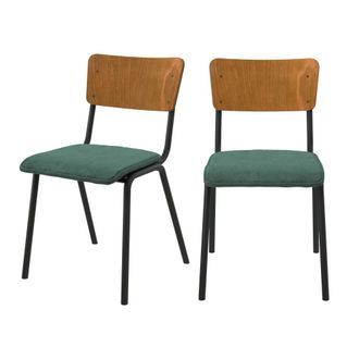Rendez-Vous D&eacute;co Set de 2 sillas de madera oscura y terciopelo verde