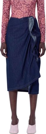 Dries Van Noten Gonna midi in denim con volant Sinas - - Skirts - Donna - Blu - XS