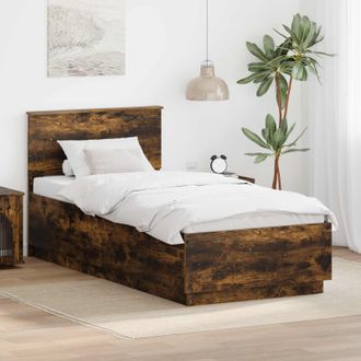vidaXL Estructura De Cama Con Cabecera Roble Ahumado 100 X 200 Cm Vidaxl