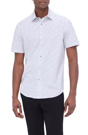 Bugatchi Myron OoohCotton Abstract Print Short Sleeve Button-Up Shirt in Platinum at Nordstrom, Size Xxx-Large