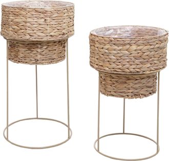 Hhg [nunca Usado] Juego De 2 Maceteros Hhg-904, Maceta, Macetero, Maceta Para Flores, Metal, Jacinto De Agua, Color Natural, Estructura En Beige