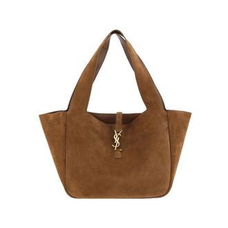 Saint Laurent Tassen, Dames, Bruin, ONE Size, Su&egrave;de, Elegante su&egrave;de tote bag met Cassandre-logo