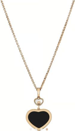 Chopard Rose Gold Black Happy Hearts Pendant Necklace