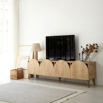 Dmora Mueble Para Tv Visco, 4 Compartimentos, 4 Puertas, Apertura Abatible, 180x35x50h Cm Roble Marr&oacute;n