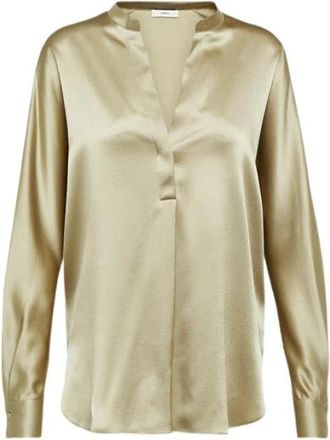 Vince Zijden satijnen blouse met bandkraag - Dames - Blouses - Grijs - S - Satijn - Overhemden