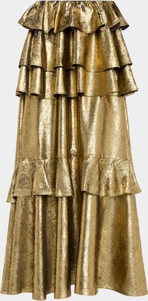 Aknvas Vilhelmine Metallic Tiered Maxi Skirt