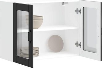 vidaXL Pensile da Cucina con Porta in Vetro Lucca Nero Truciolato - Vidaxl