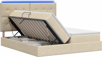 vidaXL Cama De Almacenamiento Led Con Colch&oacute;n Crema 180 X 200 Cm Tela Vidaxl