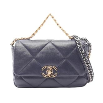 Chanel Pre-owned 19 Matelasse Lamsleer 2way Schoudertas - Dames - Pre-owned - Blauw - Maat: ONE Size Leer