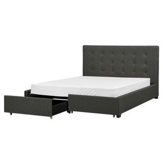 Beliani Cama Con Almacenaje De Poli&eacute;ster Gris Oscuro Negro 160 X 200 Cm La Rochelle