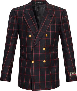 Gucci Wollen Flanellen Blazer met Geborduurd Logo Patch - Heren - Blazers - Veelkleurig - XL - Wol - Jassen