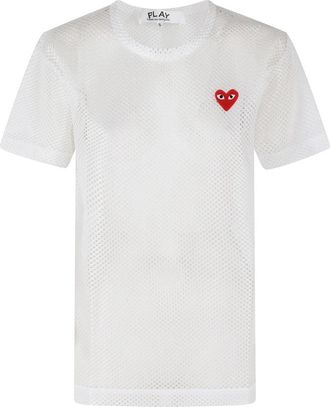 Comme Des Gar&ccedil;ons Mesh T-shirt Red Emblem - Dames - T-shirts - Wit - S - Polyester - Tops