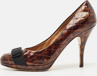 Ferragamo Brown Patent Leather Vara Bow Pumps
