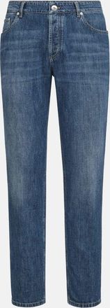Brunello Cucinelli MID WASH DENIM JEANS Size: 52, colour: BLUE