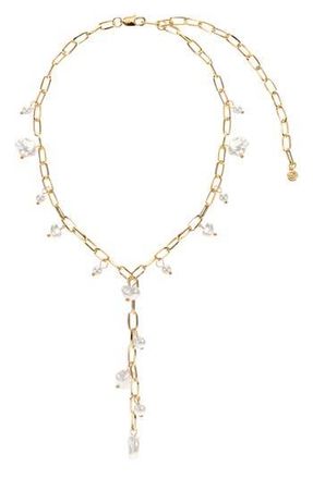 Ettika Faux Pearl Charm Y-Necklace in White/Gold at Nordstrom Rack