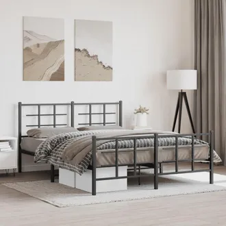 vidaXL Vidaxl - Estructura Cama Sin Colch&oacute;n Con Estribo Metal Negro 150x200 Cm