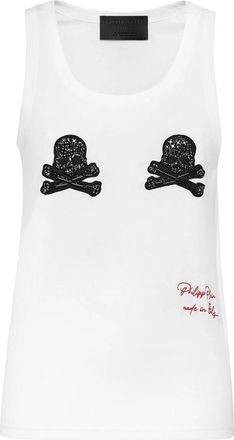 Philipp Plein Tanktop Crystal Skull met Kristallen - Dames - Tops zonder mouwen - Wit - M - Katoen - Tops