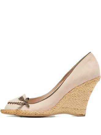 Ferragamo 100 mm pumps verfraaid met strik en sleehak - Beige