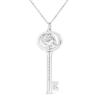 House of Brilliance 925 Sterling Silver Diamond Accent Zodiac Key 18 Pendant Necklace in Aquarius at Nordstrom