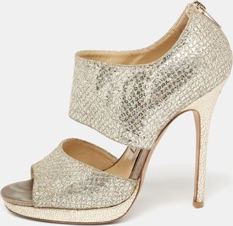 Jimmy Choo London Silver/gold Coarse Glitter Private Platform Sandals
