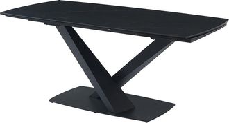 Vente-Unique Mesa extensible de comedor para 6 a 10 comensales, de cristal templado, cer&aacute;mica y metal - Efecto m&aacute;rmol negro - MALATA de Pascal MORABITO