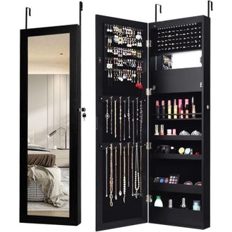 Costway Costway - Armadietto Portagioie a Parete, Specchio Portagioie con 12 Luci led, con Specchio a Figura Intera, Organizer per Gioielli a Muro, 37&times;9&times;119