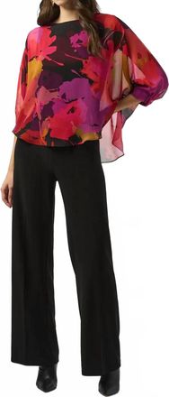 Joseph Ribkoff Floral Print 3/4 Sleeves Chiffon Top In Black/multi