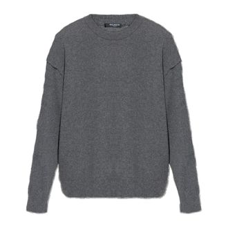 Balmain Cashmere Knitwear, male, Gray, Size: 2XL Crew Neck Sweater