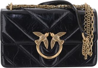 Pinko Glossy Black Chevron Leather Shoulder Bag