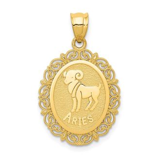 Diamond2Deal 14k Yellow Gold Solid Satin Polished Aries Zodiac Oval Pendant