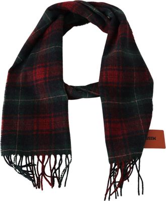 Missoni Mens Black Red Check Wool Unisex Neck Wrap Fringes Scarf And Virgin