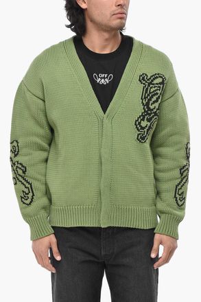 Off-white Cardigan NATLOVER CHUNKY in Misto Cotone con Logo in Jacquard Off-White