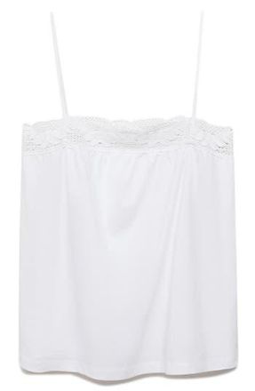 Mango Lace Edge Cotton Camisole in White at Nordstrom Rack, Size Medium