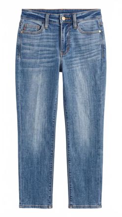 Judy Blue Womens Mid Rise Cuffed Skinny Capri Pants In Medium Blue