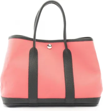 Herm&egrave;s Green Pink Rose Azalee Vert Fonce Toile Officier Negonda Leather Handbag Tote Bag (Pre-Owned)