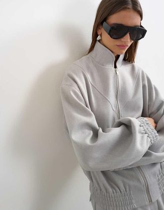 Topshop Giacca grigia con collo a imbuto in coordinato-Nero