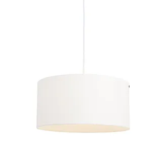 QAZQA Moderno L&aacute;mpara Colgante Moderna Blanca Con Pantalla Blanca 50 Cm - Combi 1 Textil /acero Redonda Adecuado Para Led Max. 1 X 60 Watt - Qazqa